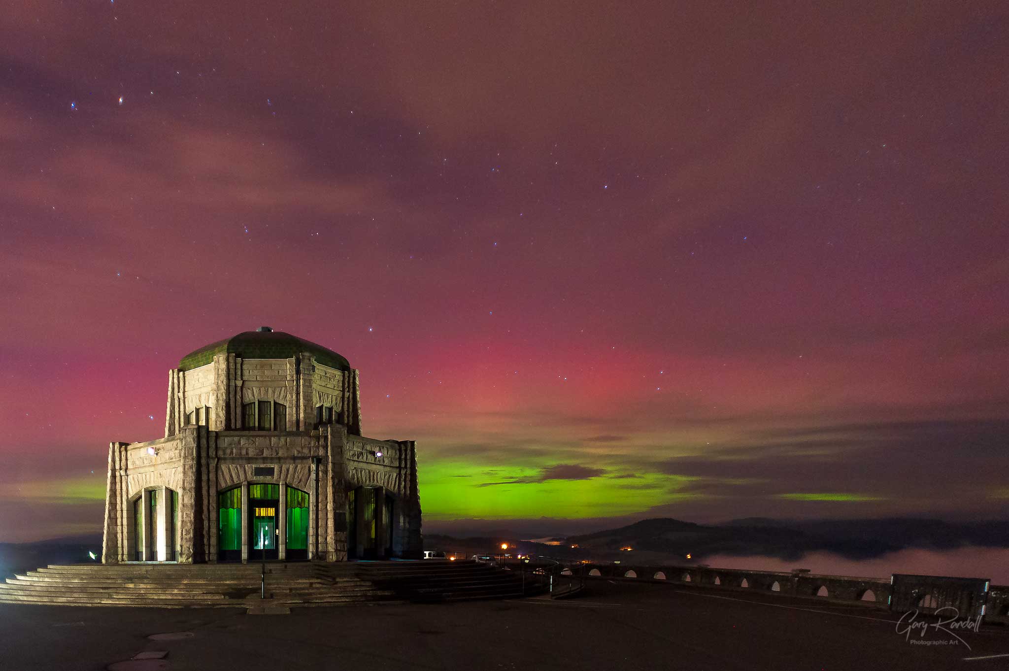 The Northern Lights over Vista House and Crown Point Oregon Gary Randall